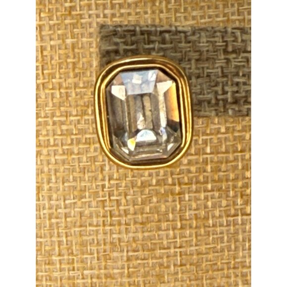 Givenchy Vintage Gold-Tone Crystal Stud Earrings Rectangular Clear Glass Rhinest - Picture 13 of 13